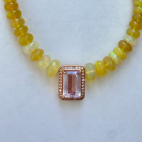 Jacquie Aiche Pave diamond and Kunzite center stone  rose-gold necklace. - Picture 7 of 16